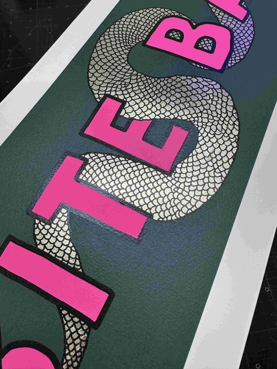BITE BACK Gold leaf Original screenprint OLI FOWLER ART tag1  green