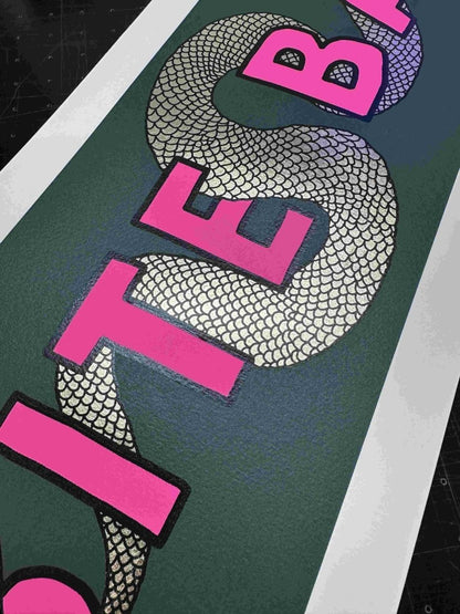 BITE BACK Gold leaf Original screenprint OLI FOWLER ART tag1  green