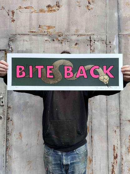 BITE BACK Gold leaf Original screenprint OLI FOWLER ART tag1  green