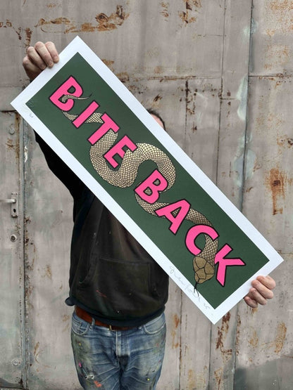 BITE BACK Gold leaf Original screenprint OLI FOWLER ART tag1  green