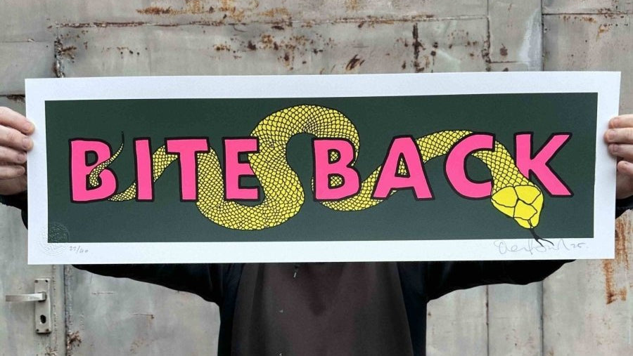 Bite Back (Yellow edition) - Hand pulled Screenprint Original screenprint OLI FOWLER ART tag1  gold leaf