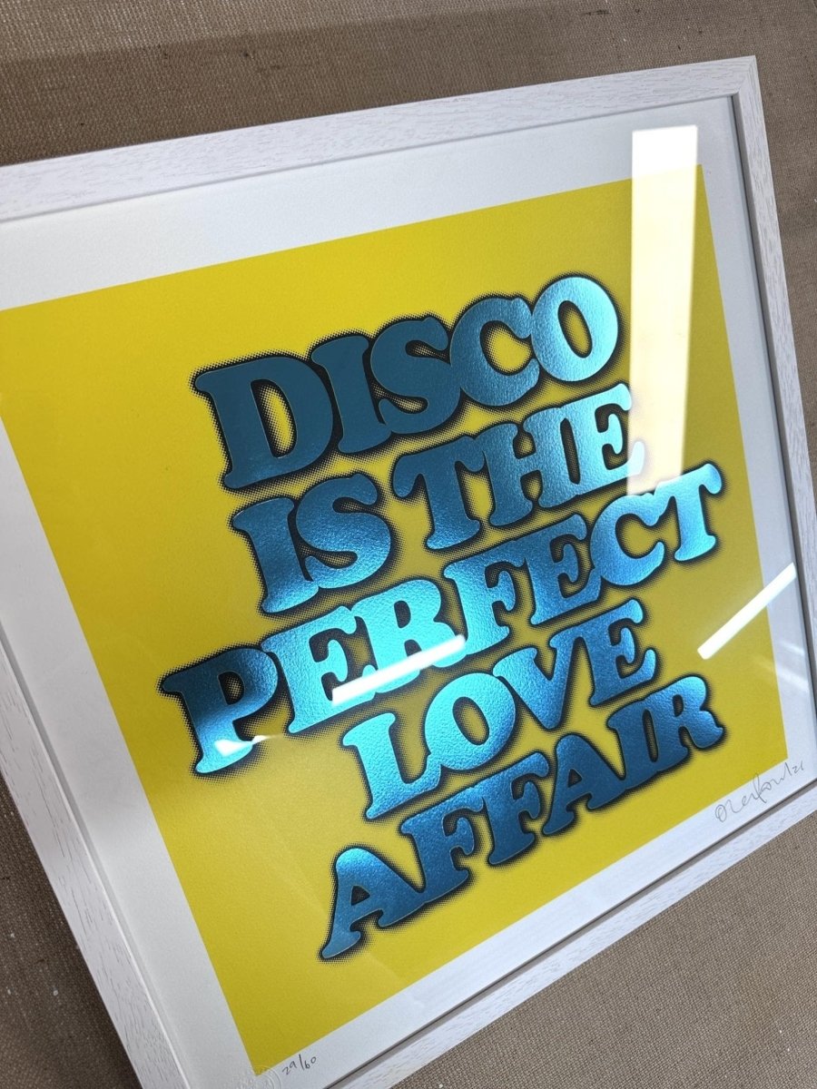 DISCO IS...YELLOW (FRAMED) OLI FOWLER ART tag1  framed art