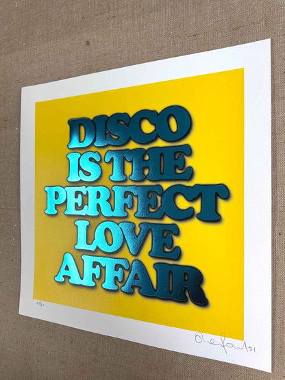 Disco Is...Yellow Hand pulled Screenprint Original screenprint OLI FOWLER ART tag1  Hand - pulled Screenprint