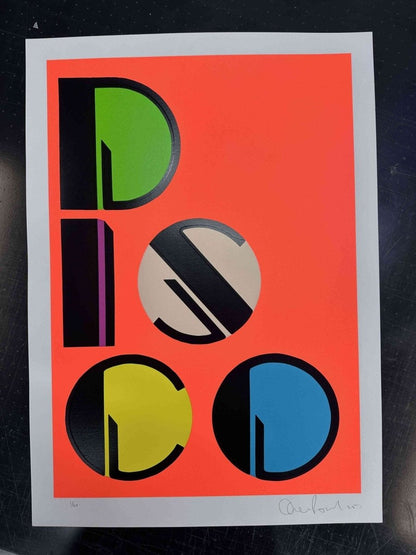 DISCO25 Fluro Orange Hand Pulled Screenprint Screen Print OLI FOWLER ART tag1  disco