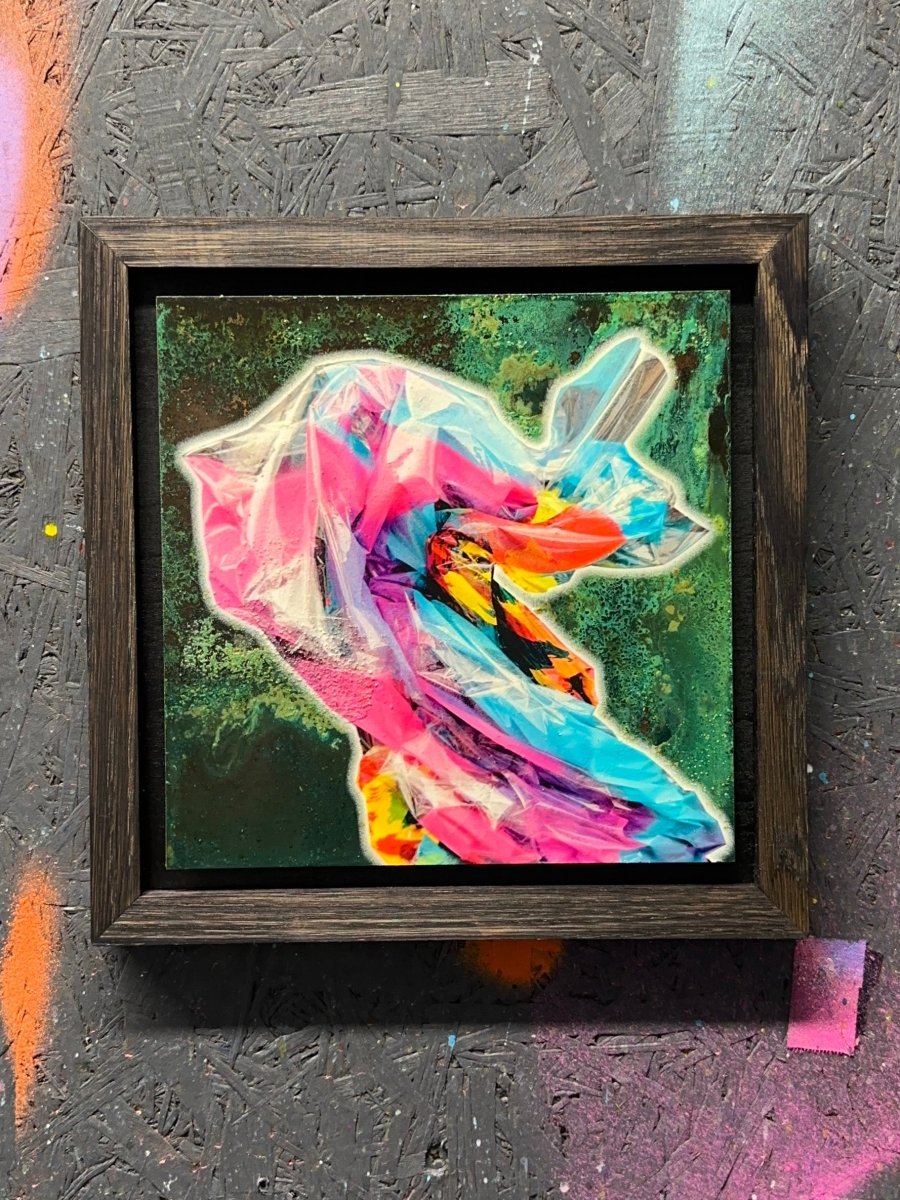Small Copper Originals — Oxidised Artwork, hand-pulled screenprint by Oli Fowler, neon abstract on oxidised copper
