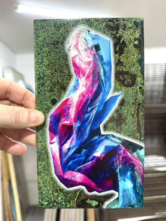 Dolph Oxidised original artwork, hand-pulled screenprint by Oli Fowler — faceted crystal on oxidised verdigris ground