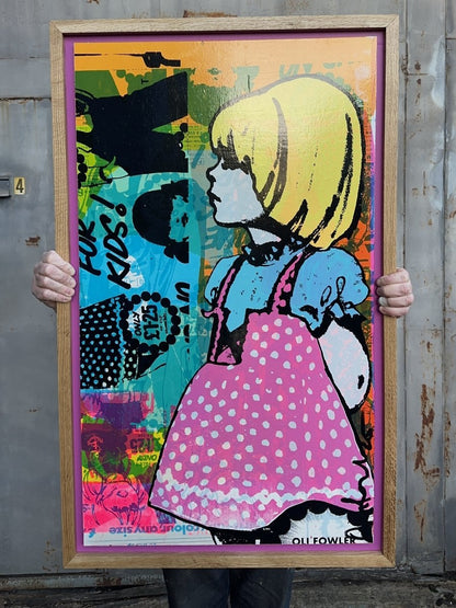 "For Kids" Framed Original Screen Print Original OLI FOWLER ART tag1  framed art