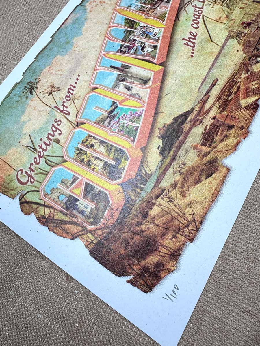 Greetings From Cornwall... Hand Pulled Screenprint Artwork OLI FOWLER ART tag1  Cornwall