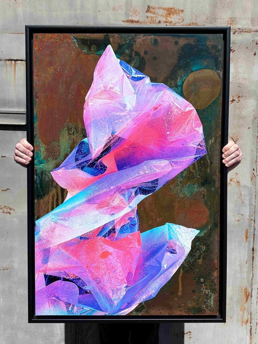 HEXA framed oxidised copper original artwork, hand-pulled screenprint by Oli Fowler