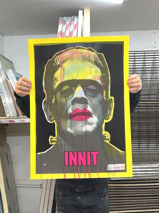 INNIT original hand-pulled screenprint by Oli Fowler — Frankenstein in neon pop art colours