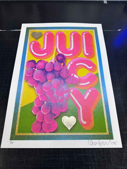 Juicy Hand Pulled Screenprint With Gold Leaf Original screenprint OLI FOWLER ART tag1  gold leaf