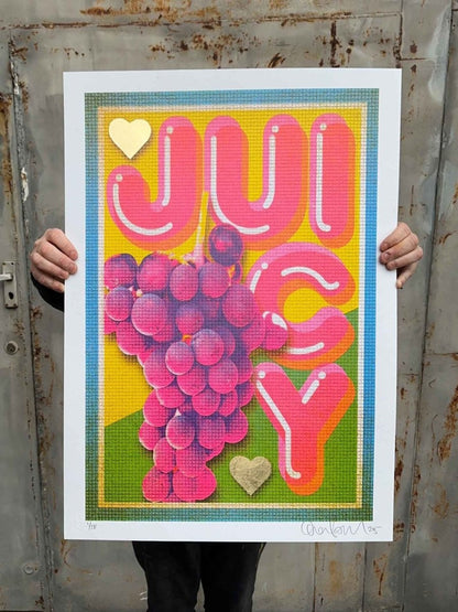 Juicy Hand Pulled Screenprint With Gold Leaf Original screenprint OLI FOWLER ART tag1  gold leaf