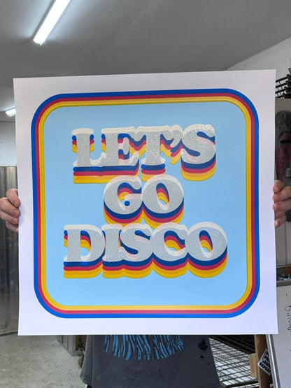 Let's Go Disco misprints hand-pulled screenprint by Oli Fowler