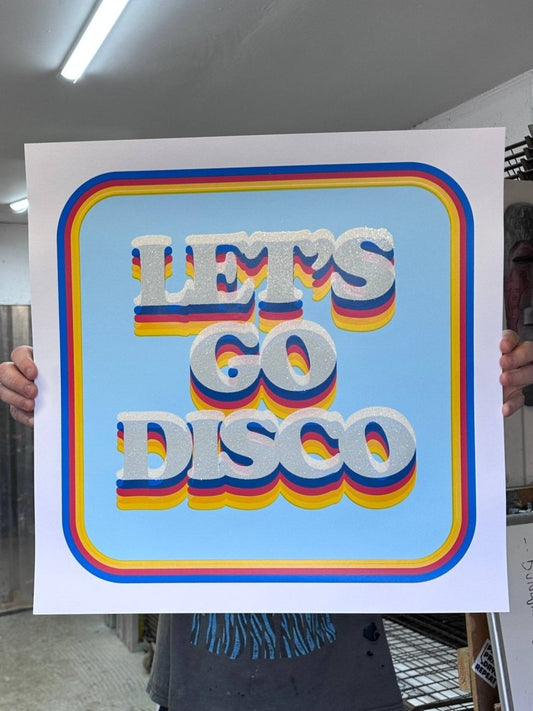 Let's Go Disco misprints hand-pulled screenprint by Oli Fowler