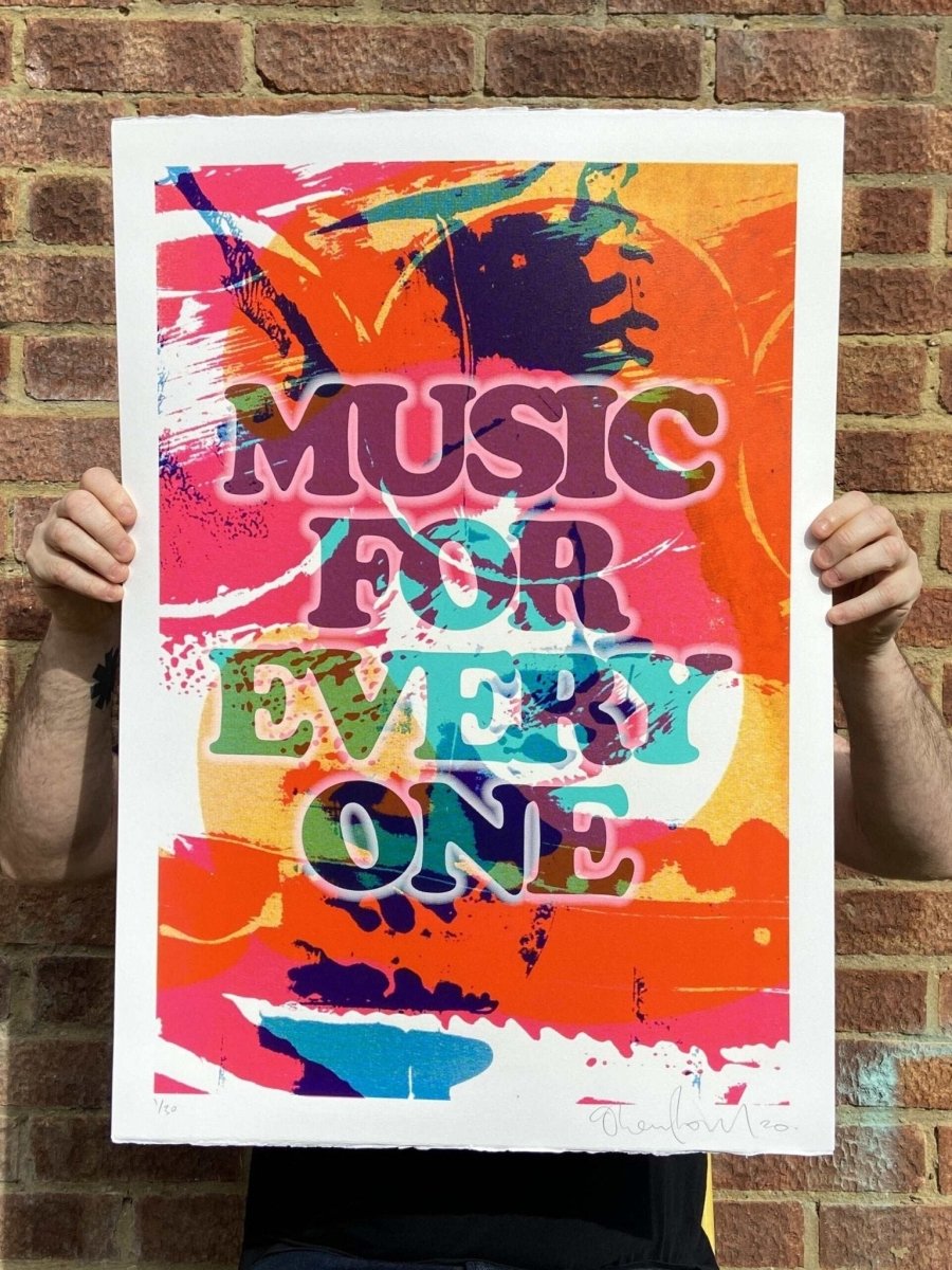 Music For Everyone hand-pulled screenprint by Oli Fowler