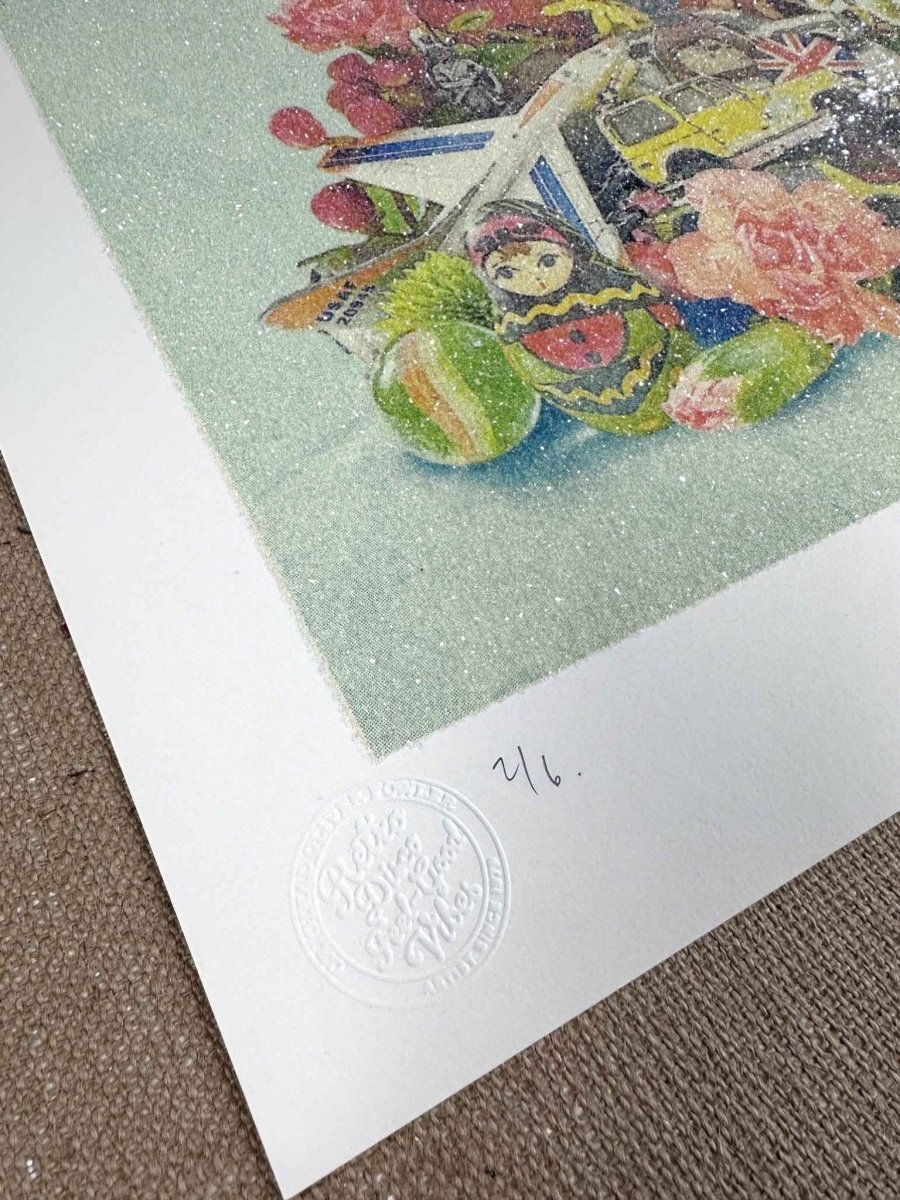 NEVRDULL Hand Pulled Diamond Dust Screen Print Original screenprint OLI FOWLER ART tag1  diamond