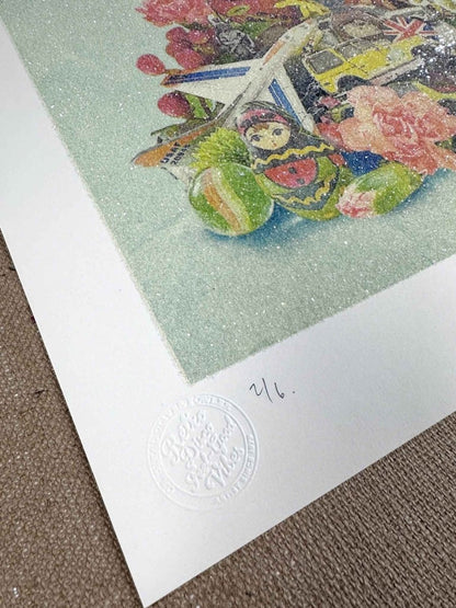 NEVRDULL Hand Pulled Diamond Dust Screen Print Original screenprint OLI FOWLER ART tag1  diamond