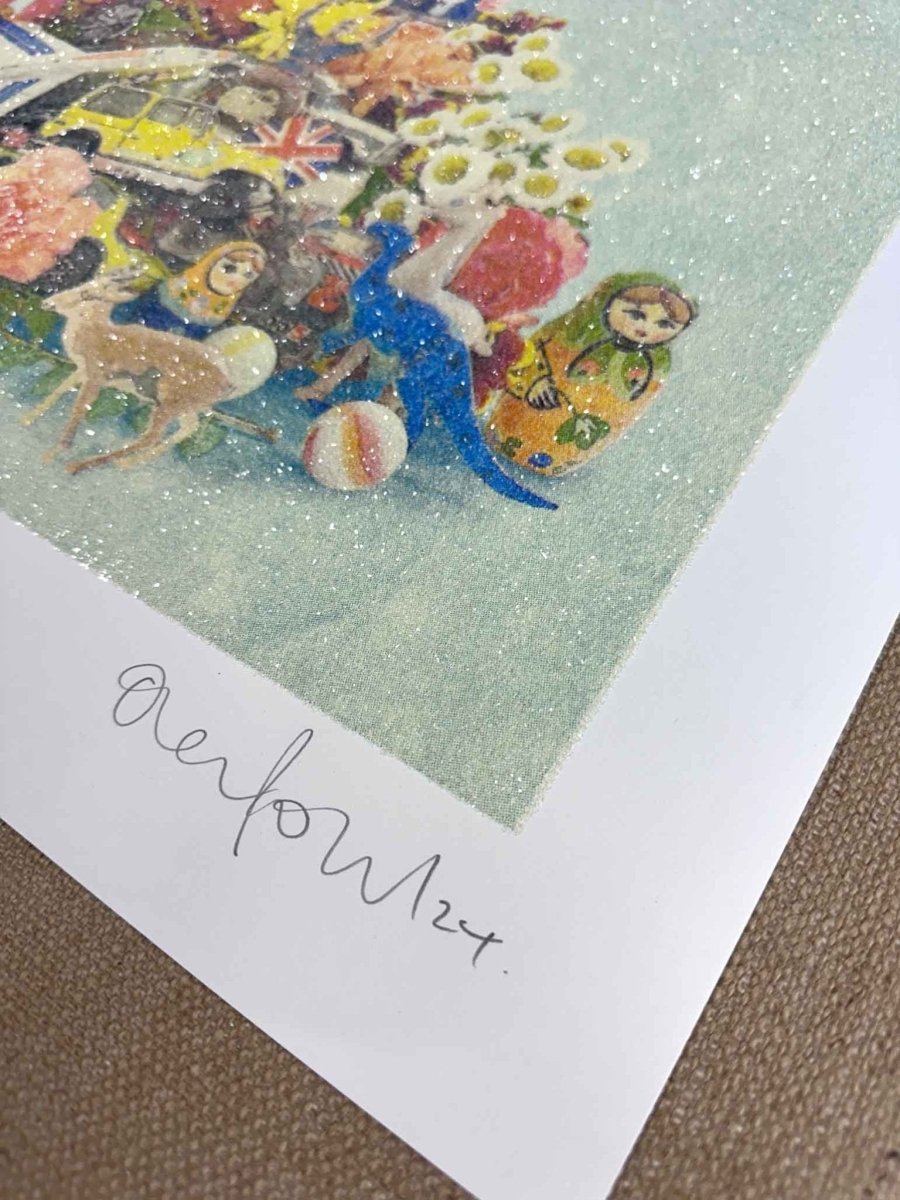 NEVRDULL Hand Pulled Diamond Dust Screen Print Original screenprint OLI FOWLER ART tag1  diamond