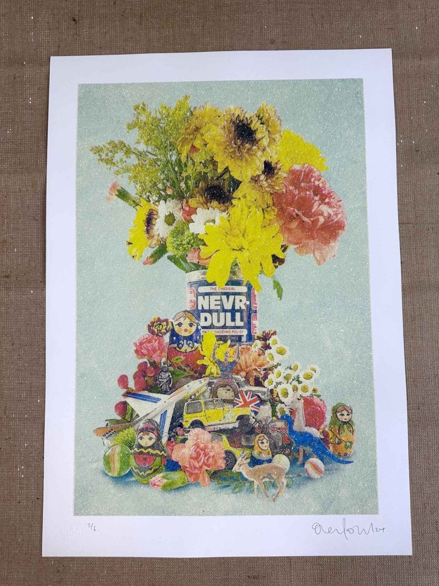 NEVRDULL Hand Pulled Diamond Dust Screen Print Original screenprint OLI FOWLER ART tag1  diamond
