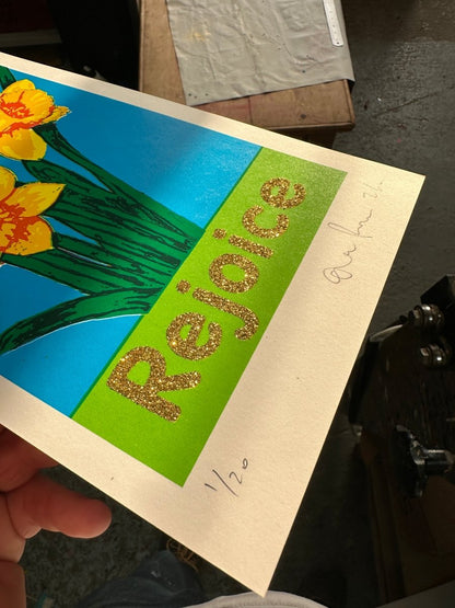 Rejoice Gold Glitter - Hand Pulled Screen Print Screen Print OLI FOWLER ART tag1  Hand Pulled