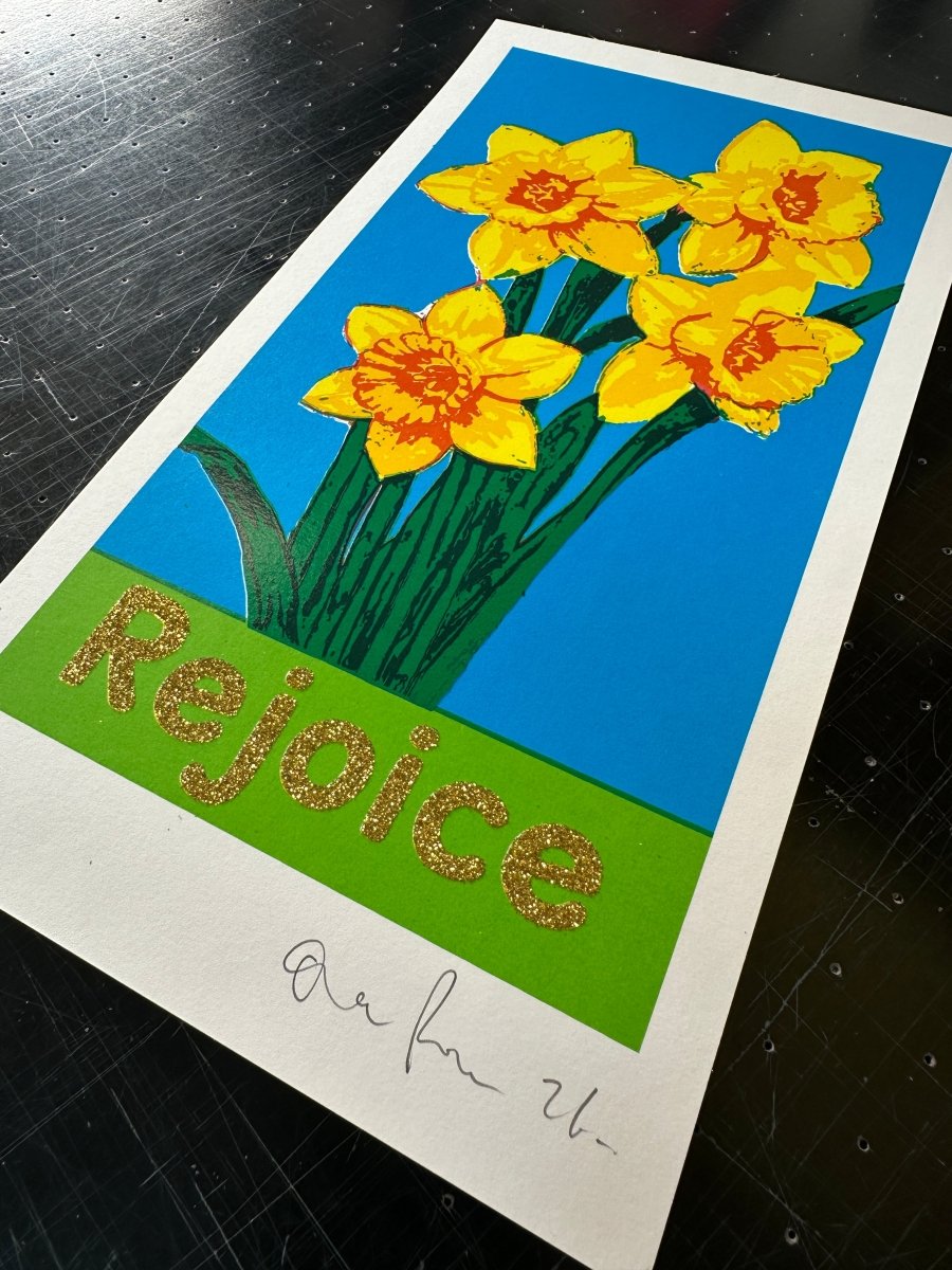 Rejoice Gold Glitter - Hand Pulled Screen Print Screen Print OLI FOWLER ART tag1  Hand Pulled