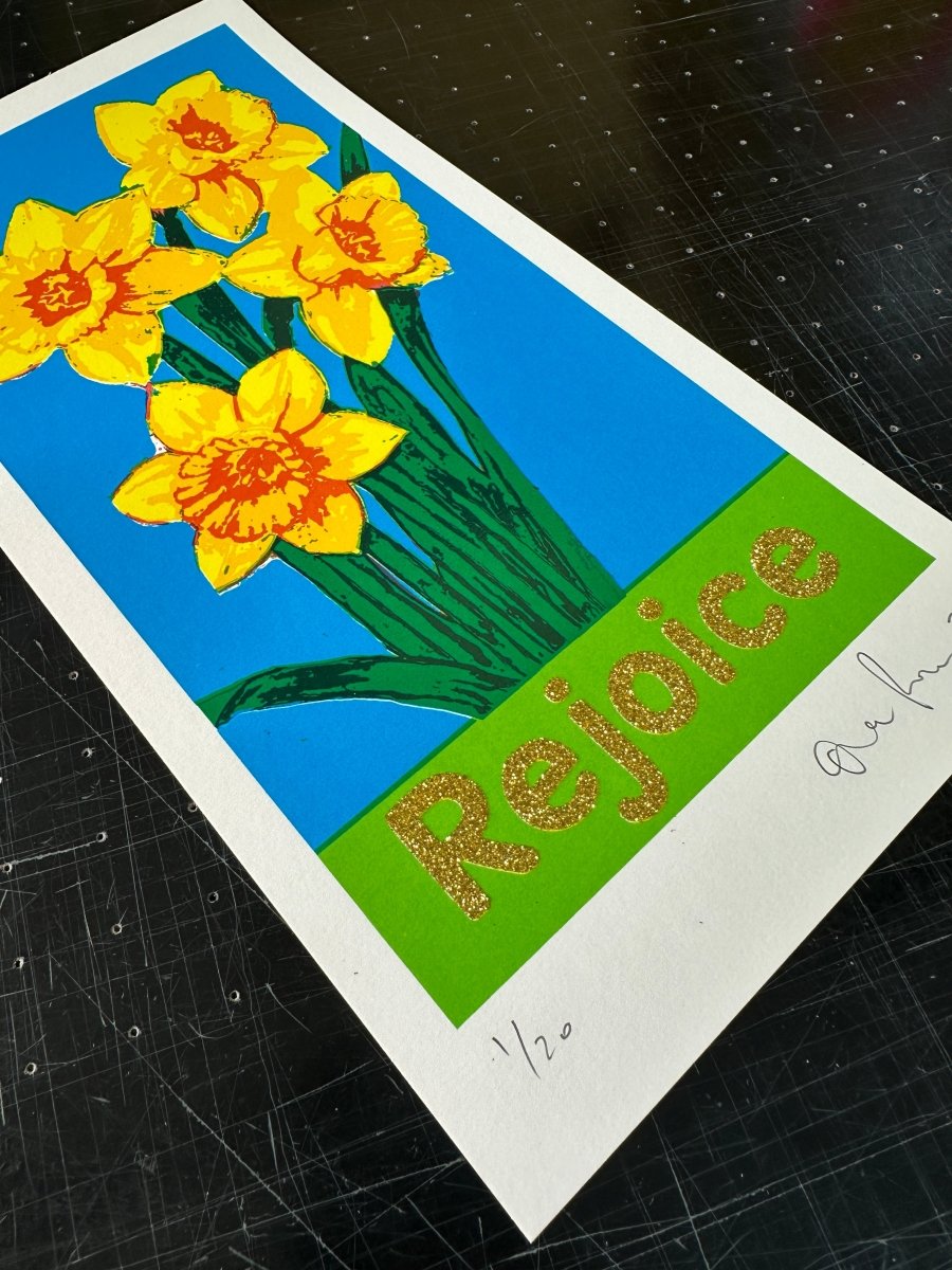 Rejoice Gold Glitter - Hand Pulled Screen Print Screen Print OLI FOWLER ART tag1  Hand Pulled