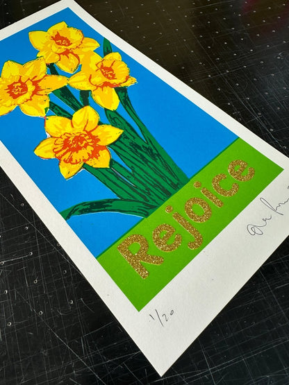 Rejoice Gold Glitter - Hand Pulled Screen Print Screen Print OLI FOWLER ART tag1  Hand Pulled