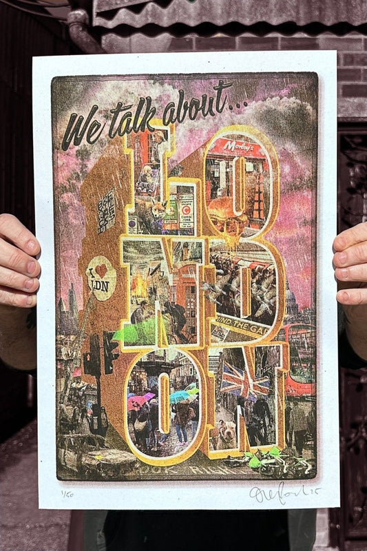 We Talk About London hand-pulled CMYK screenprint by Oli Fowler
